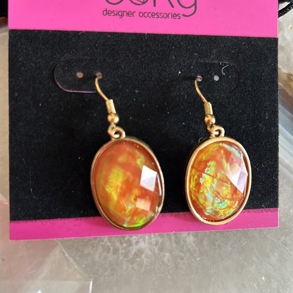 Opalescent Orange Oval Earrings-Boutique - Picture 1 of 3